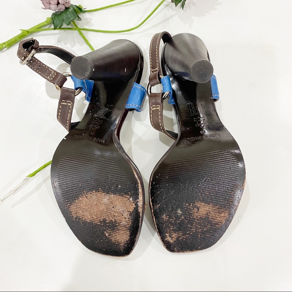 KURT GEIGER Brown & Blue Leather Open-Toe High Heel Sandals Size 39 - Picture 5 of 6